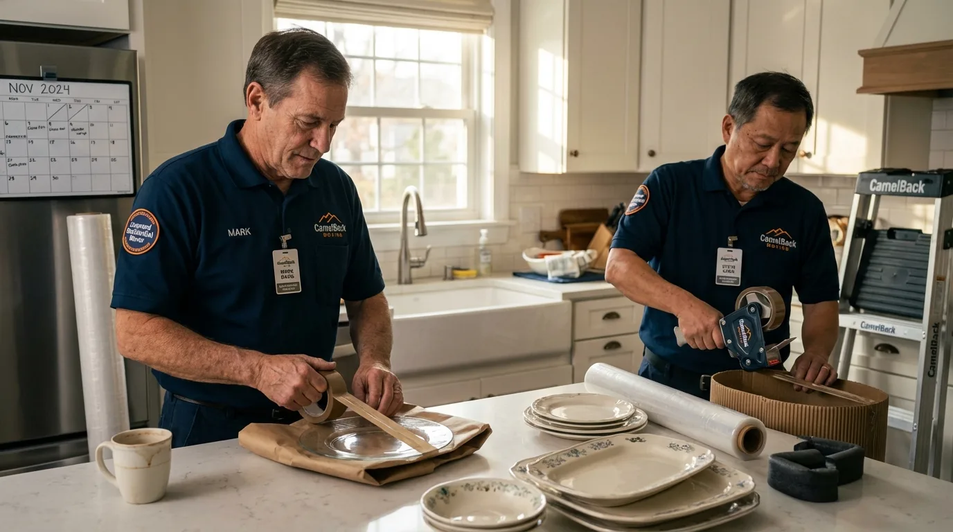 Professional crew packing kitchen dishware in Surry, VA